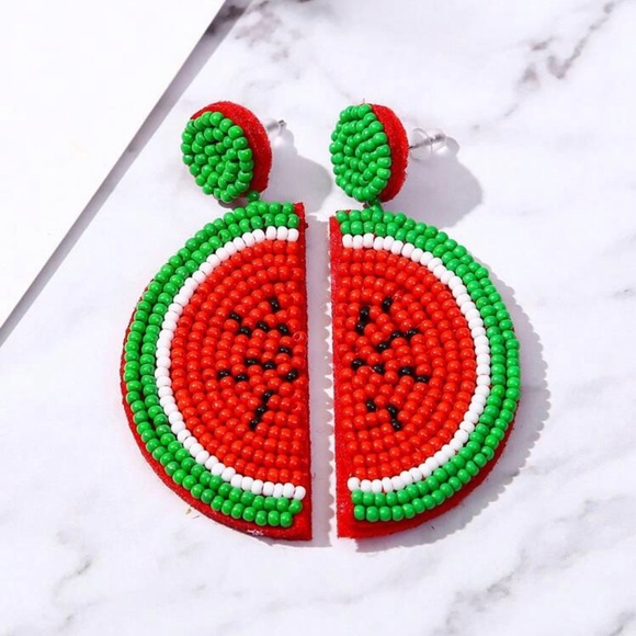 Watermelon Beaded Earrings Dangle Summer Picnic Jewelry Fruit Gift Cute Boho NEW - Picture 8 of 9